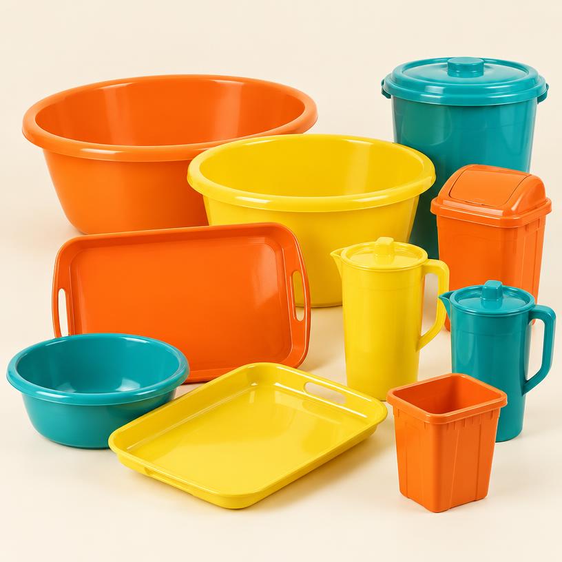 Household plastic basins and trays